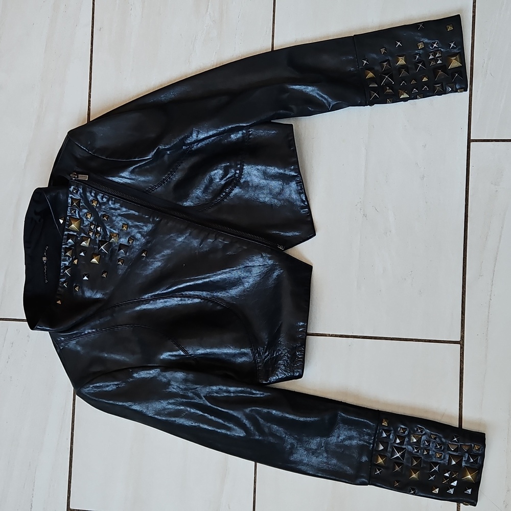 BCBGMaxAzria Black Studded Leather Jacket [Size M] - Picture 2 of 13